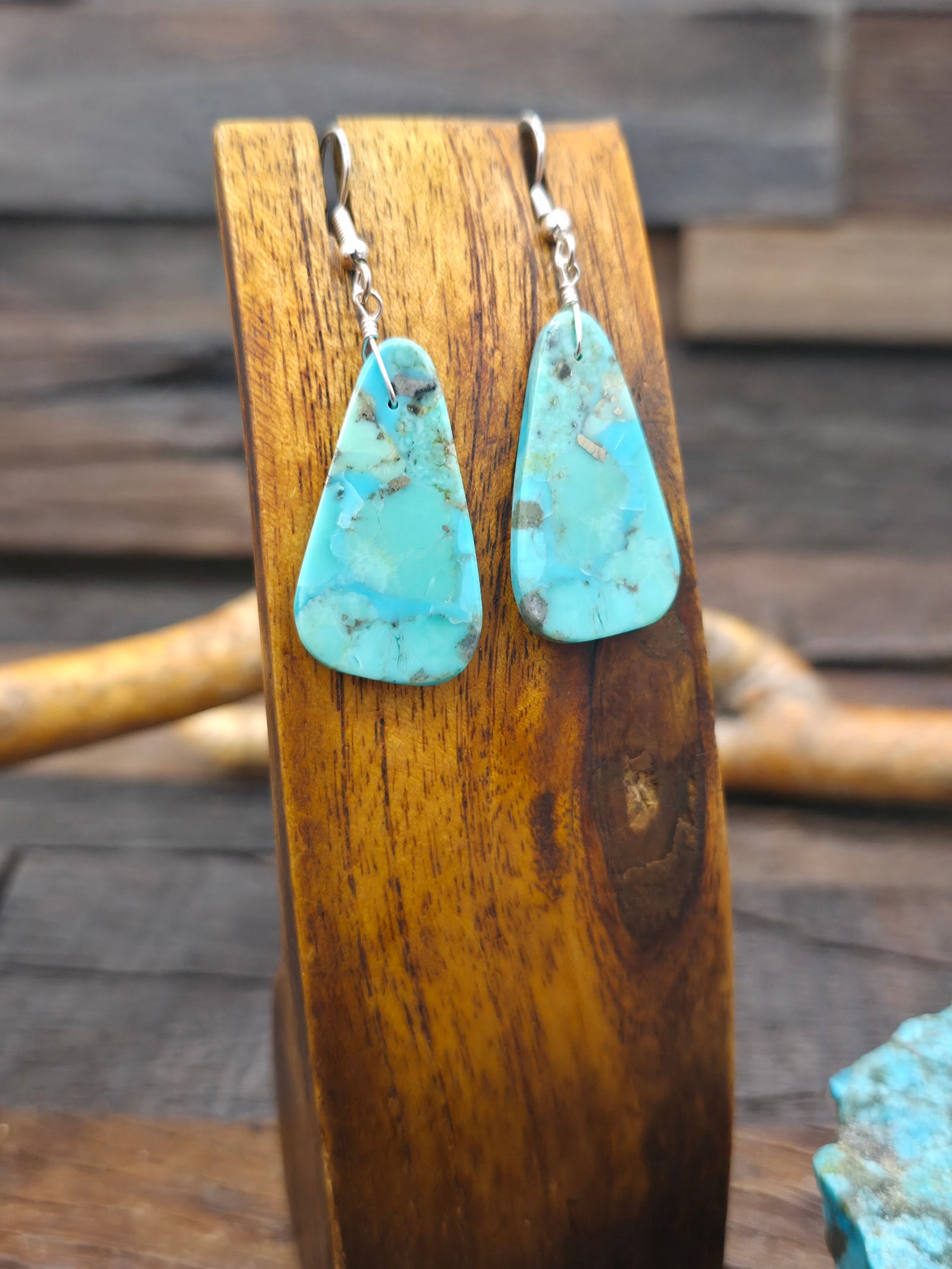 Turquoise Slab Earrings by Jameson Pete - 2 1/4 in. by 3/4 in.