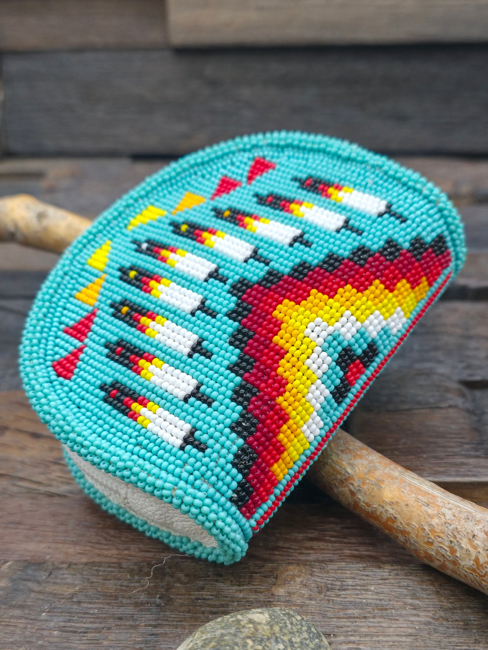 Hand Beaded Coin Purse - Turquoise Feathers