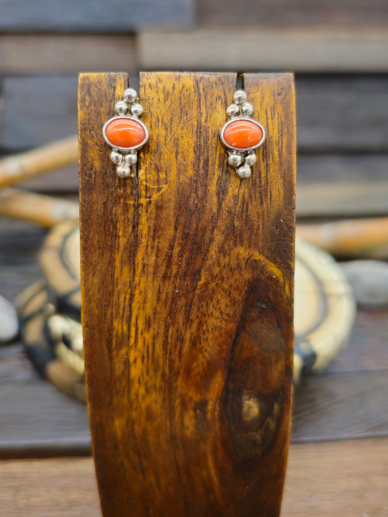 Vintage/Estate Sterling Silver and Coral Earrings