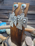 Sterling Silver Stamped Eagle with Turquoise Post Dangle Earrings (2.5