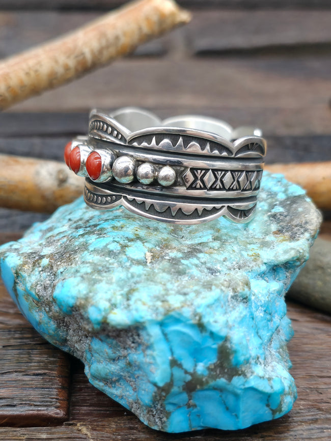 Stamped Sterling Silver Coral Bracelet by Albert Jake - 6 in. w/gap