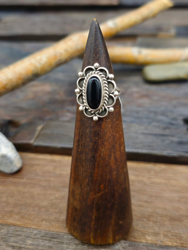 Black Onyx Sterling Silver Ring by Priscilla Smith - Size 7 1/2