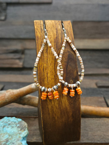 Graduated Apple Coral Heishi Dangle Earring - 3 in.