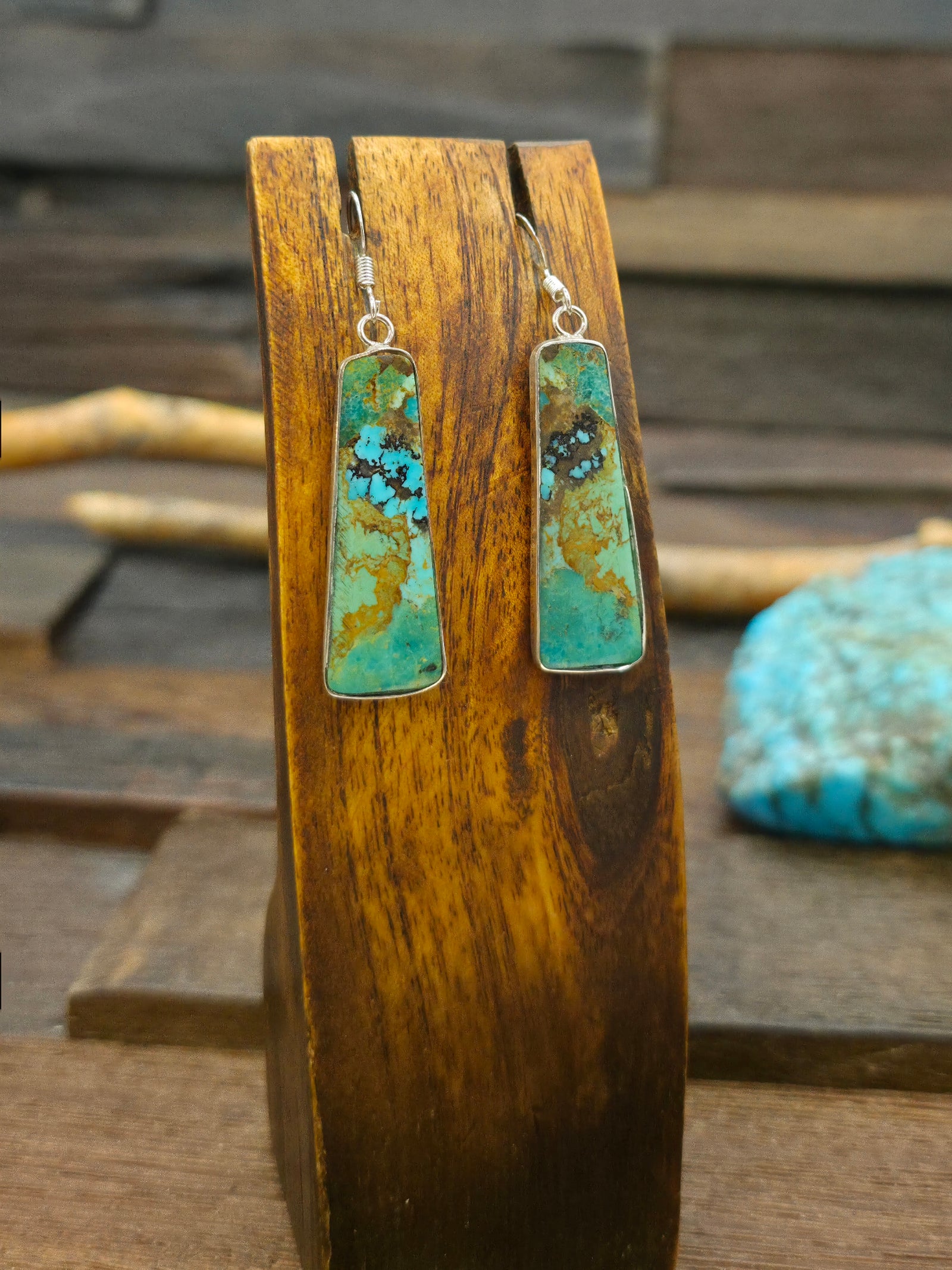 Sterling Silver Turquoise Slab Earrings by Veronica Tortalita