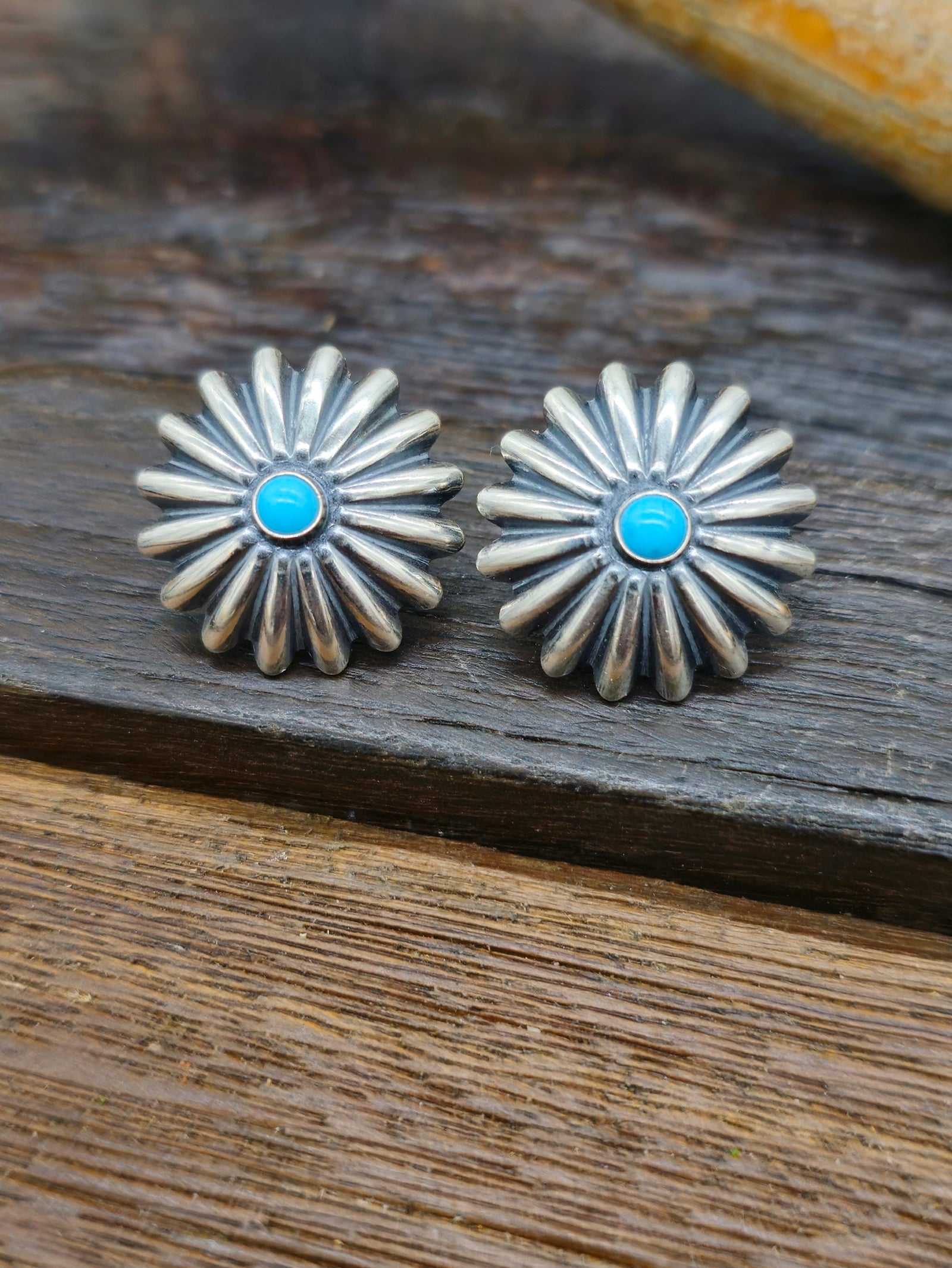 Sterling Silver Concha Post Earrings with Turquoise