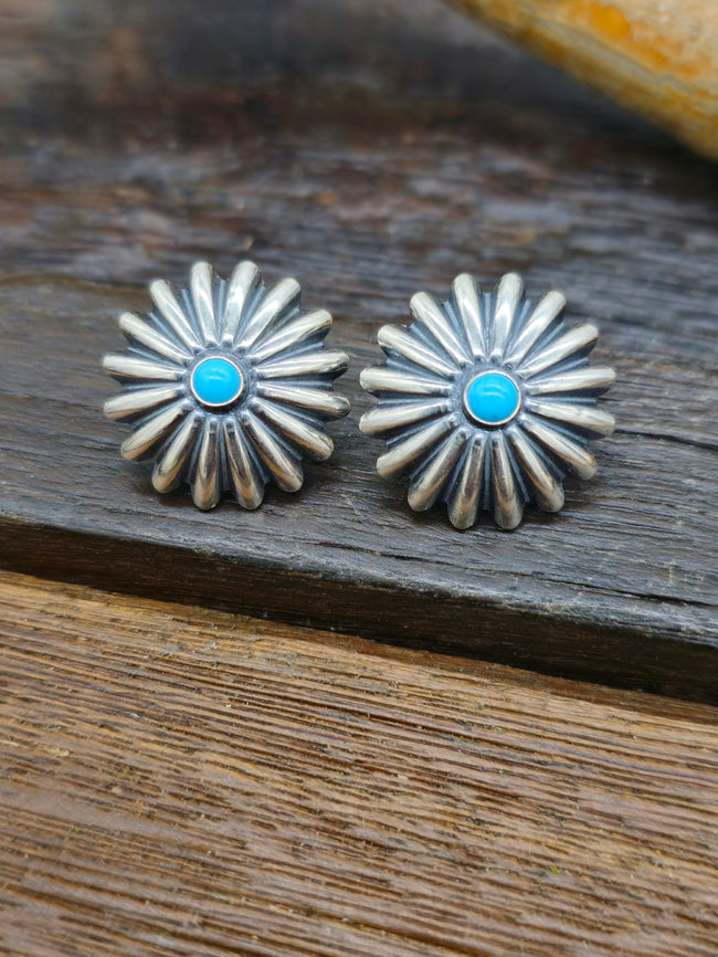 Sterling Silver Concha Post Earrings with Turquoise