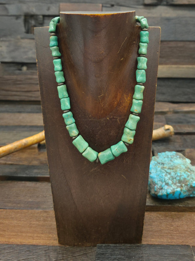 Vintage/Estate Graduated Shaped Turquoise and Sterling Silver Bead Necklace - 16 in.