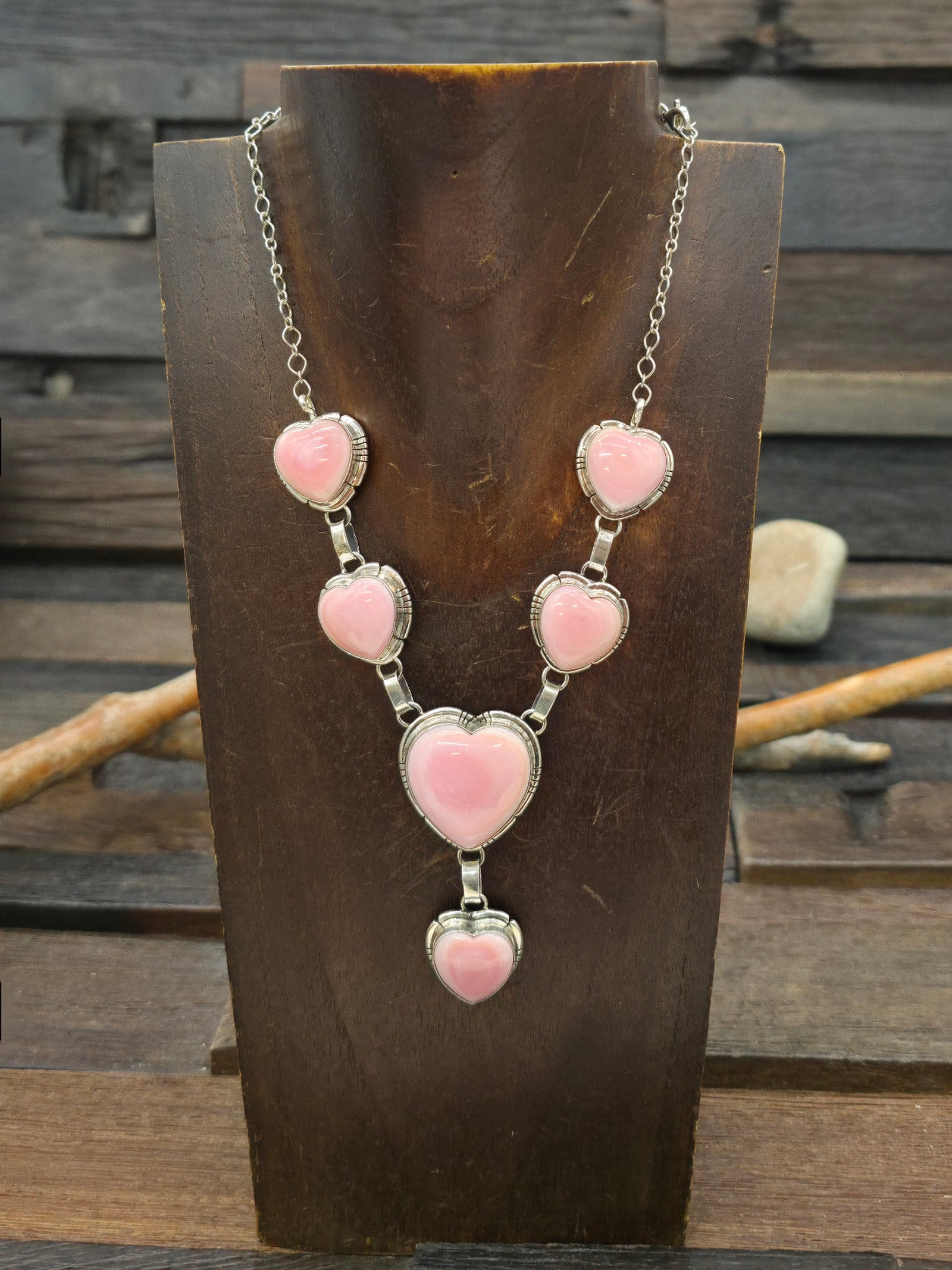 Sterling Silver Pink Conch Heart Lariat Necklace by Samson Etcitty - 18 in. with 2 in. Drop