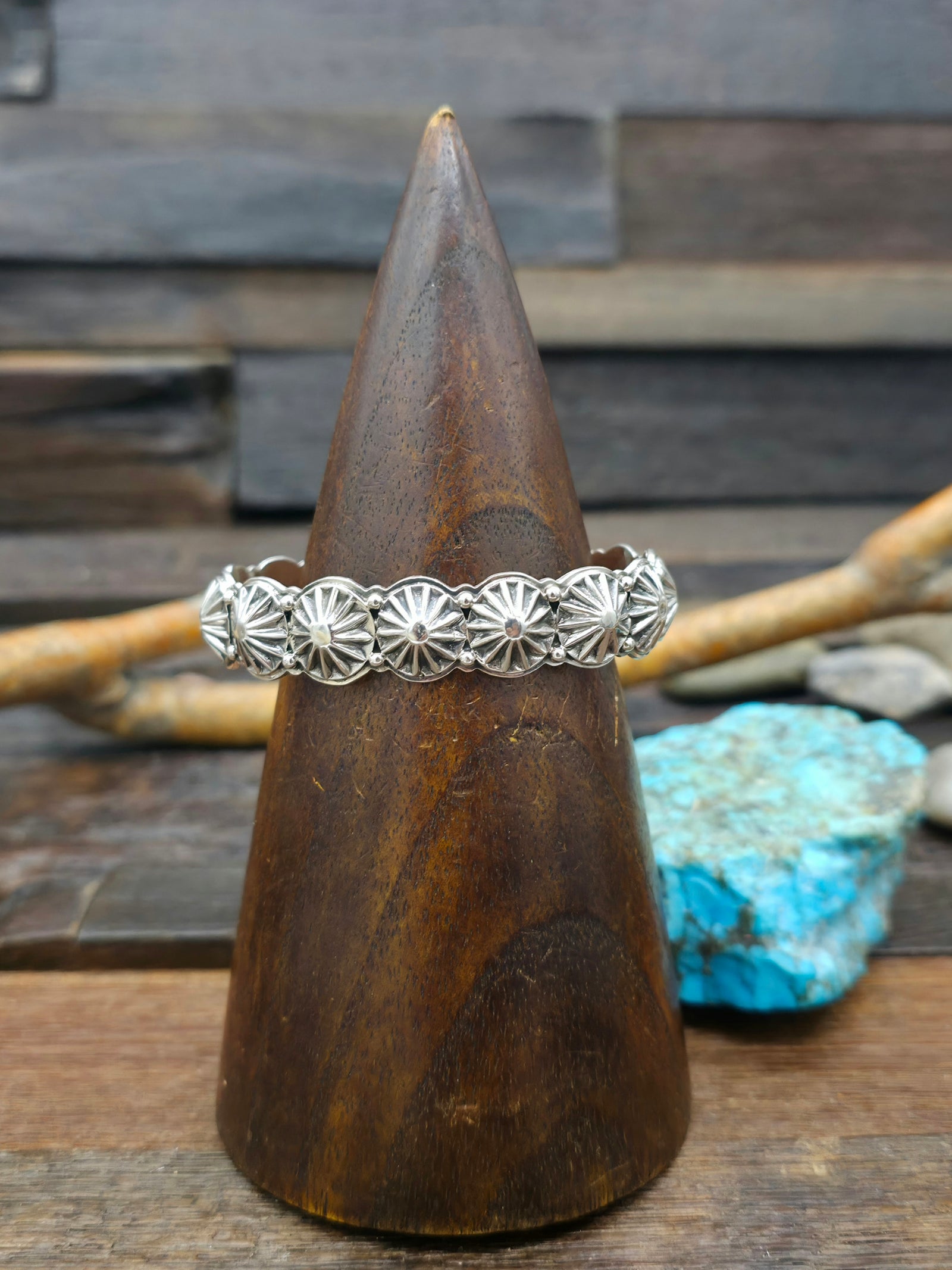 Repousse Stamped Sterling Silver Cuff by Thomas Yazzie - 6 3/4 in.