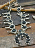 Sterling Silver Onyx Squash Blossom Necklace by M. Thomas - 26 in.