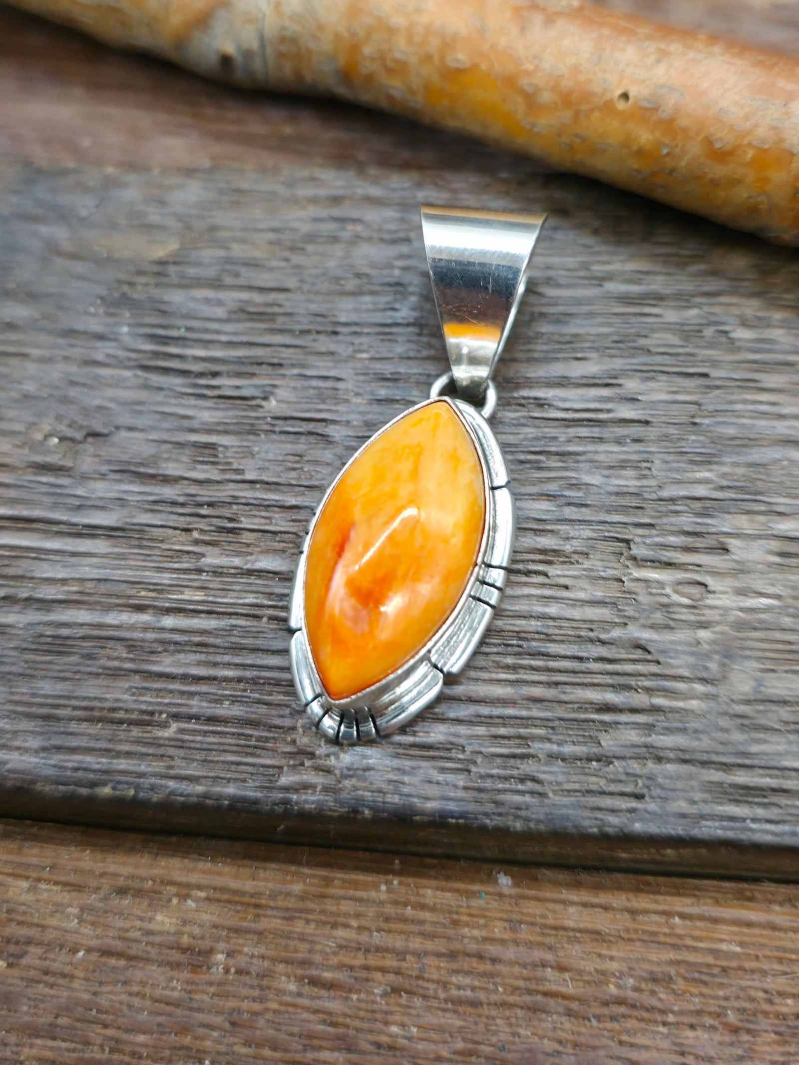 Sterling Silver Orange Spiny Oyster Pendant - 1 3/4 in. by 5/8 in.