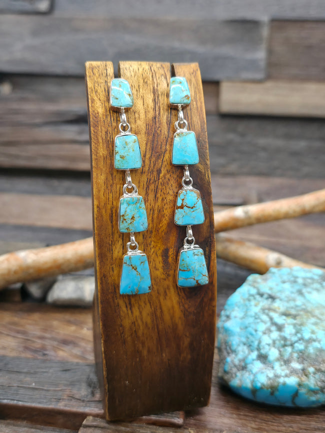Four Stone Turquoise Sterling Silver Earrings by Jennifer Cayaditto - 3 in. by 1/2 in.