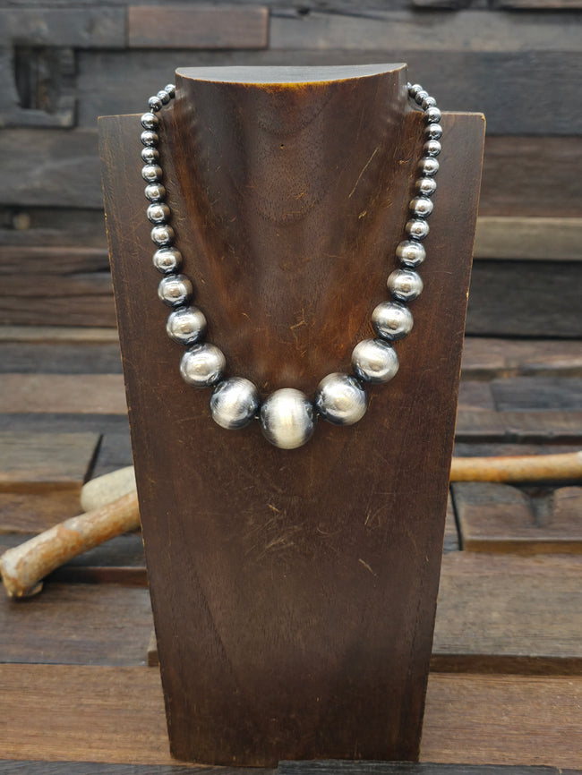 Graduated Oxidized Sterling Silver Bead Choker Necklace - 14 in.