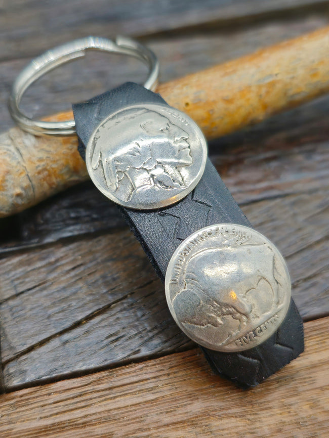 Two Coin Buffalo Nickel Keychain - Black