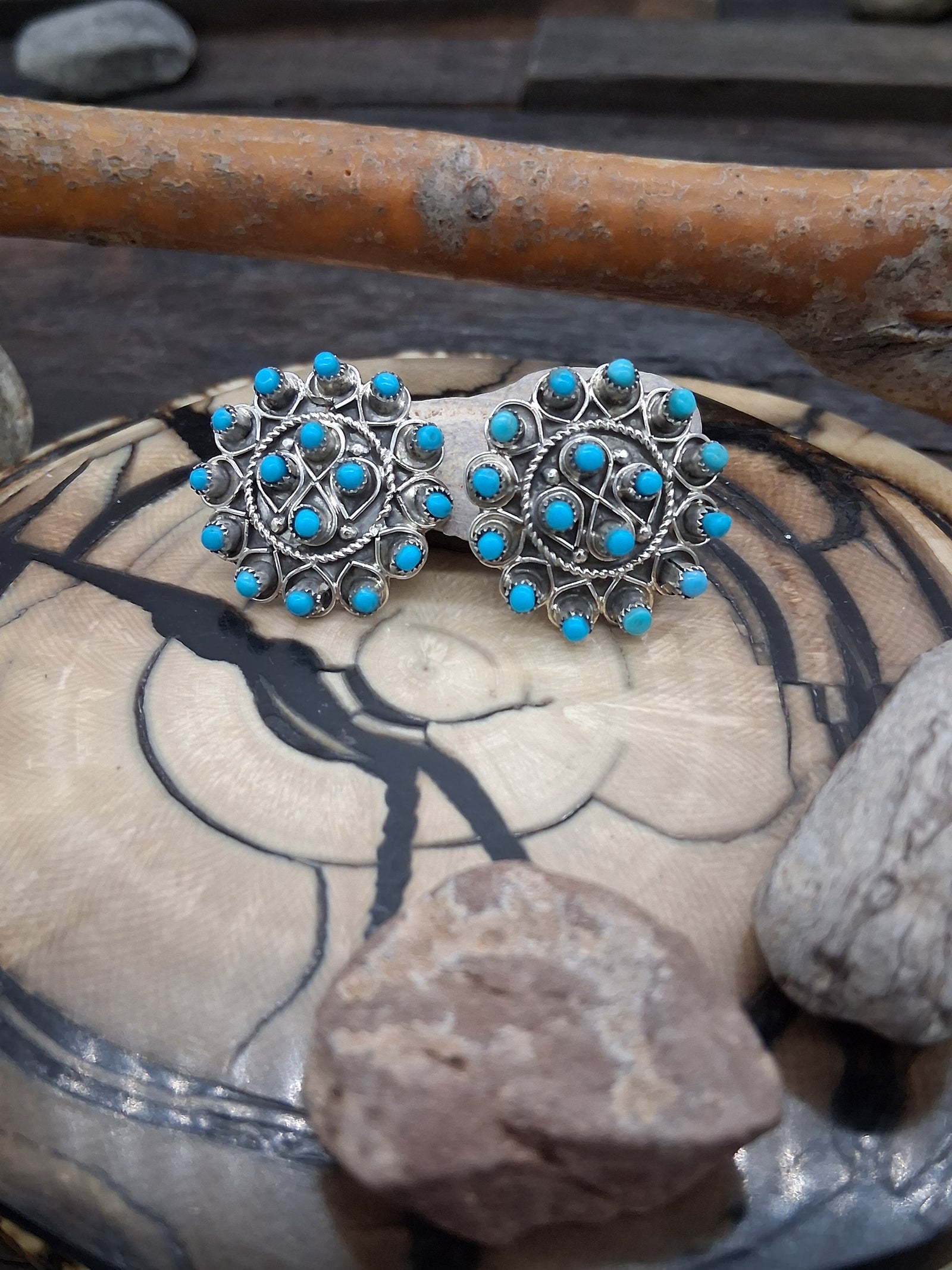 Sterling Silver and Turquoise Post Earrings by Wayne Johnson