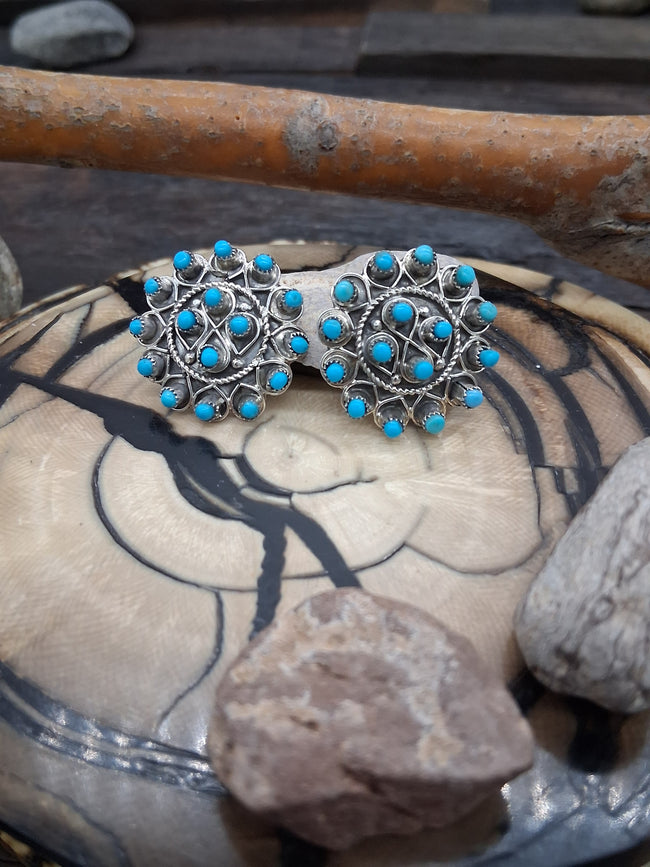 Sterling Silver and Turquoise Post Earrings by Wayne Johnson