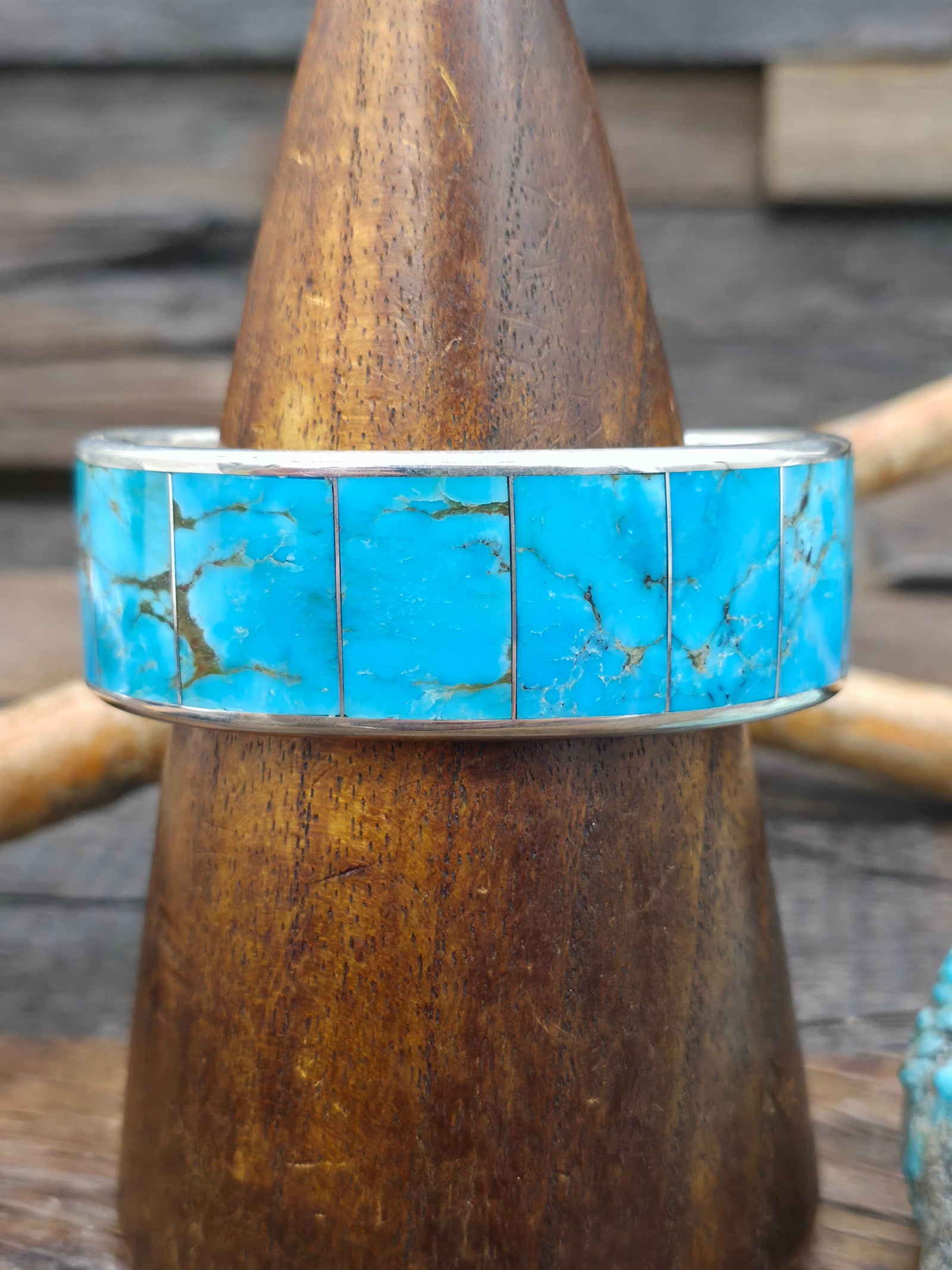 Sterling Silver and Turquoise Inlay Bracelet by Larry Loretto - 7 1/2 in. with Gap