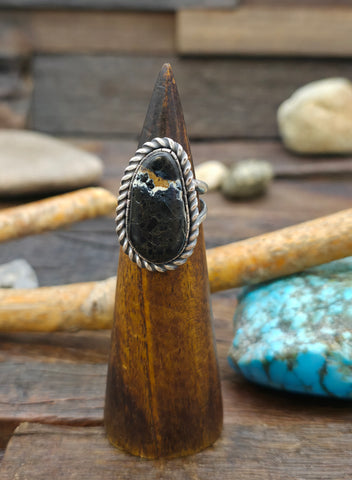 Adjustable Stamped Sterling Silver Ring by Leander Tahe - Rectangle