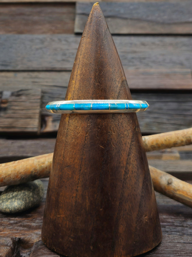 Blue Turquoise Inlay Sterling Silver Cuff - 6 1/2 in