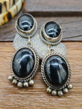 Black Onyx Squash Blossom Necklace and Earring Set by Linda Yazzie 28 in.