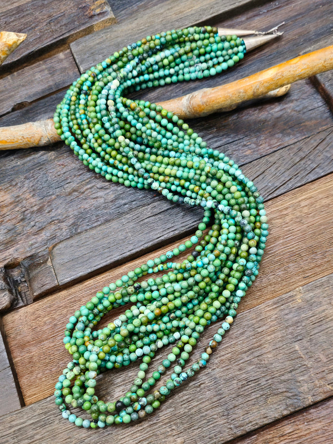 Twelve Strand Green Skyhorse Turquoise Necklace - 34 in.