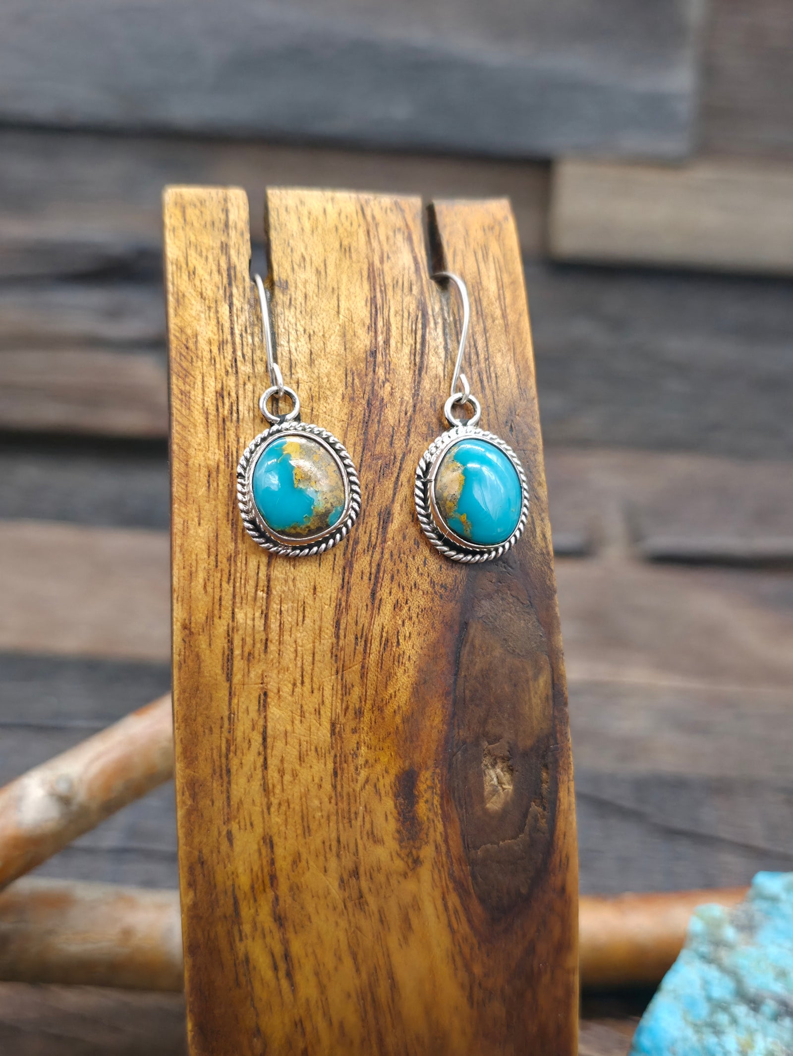 Sterling Silver Turquoise Earrings by Rosemary Saunders - 1 1/2 in. by 1/2 in.