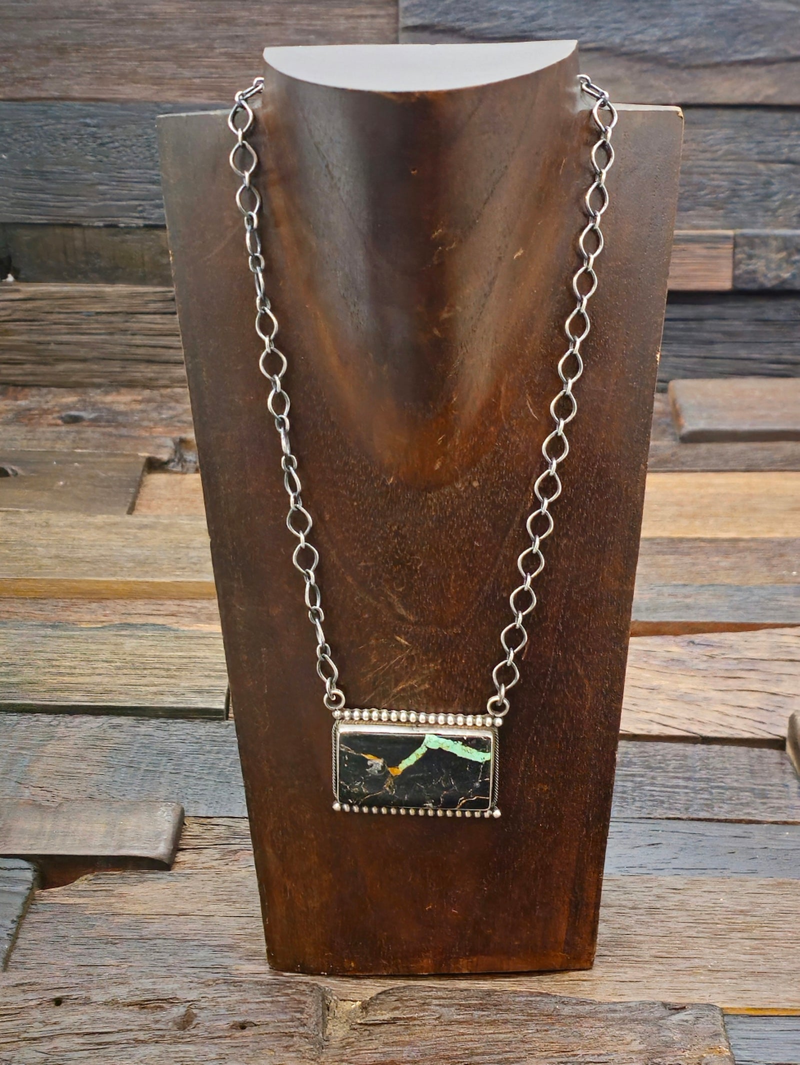 Blackjack Turquoise Bar Necklace by Danny Henio 20 in.