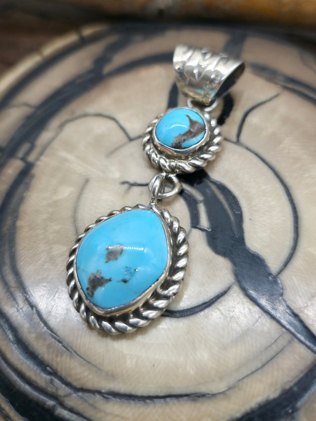 Turquoise Two Stone Dangle Pendant by Jacob Troncosa