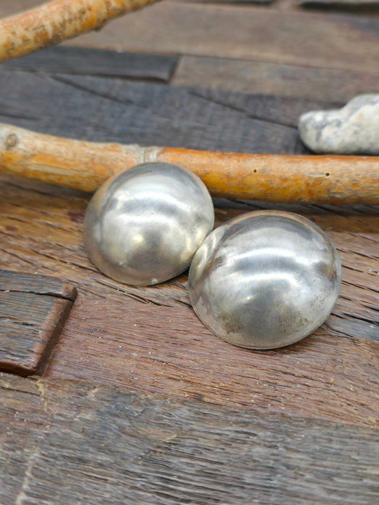Brushed Sterling Silver Button Earrings by Sherry Hale - Medium