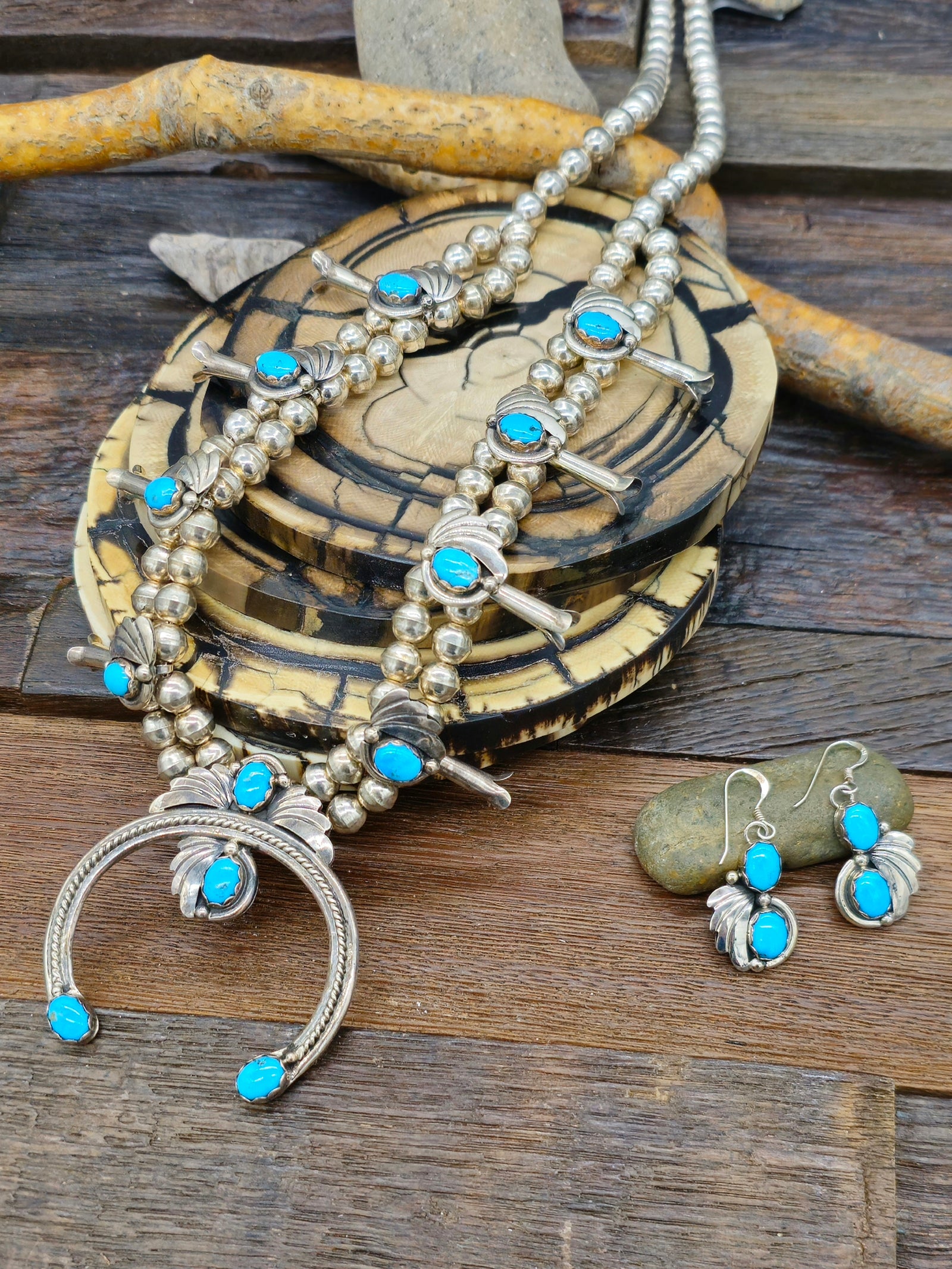 Squash Blossom Necklace and Earring Set by Pearlene Spencer - 22 in.