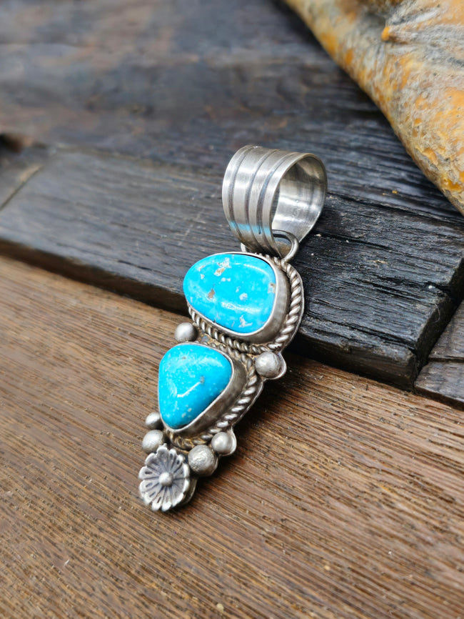 Sterling Silver Two Stone Blue Bird Turquoise Pendant by LaRose Ganadanegro