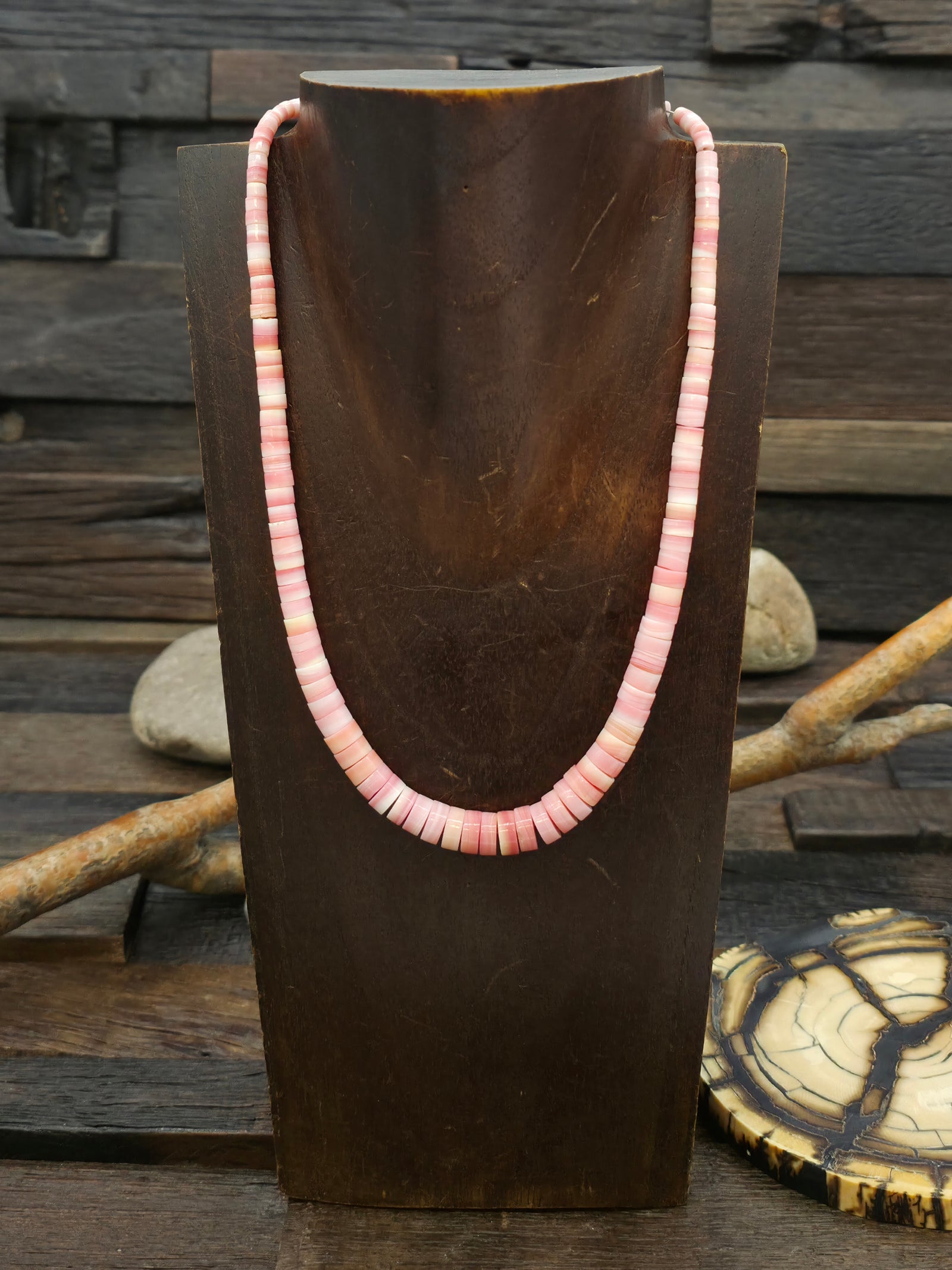 Graduated Heishi Pink Conch Shell Necklace - 17 in.