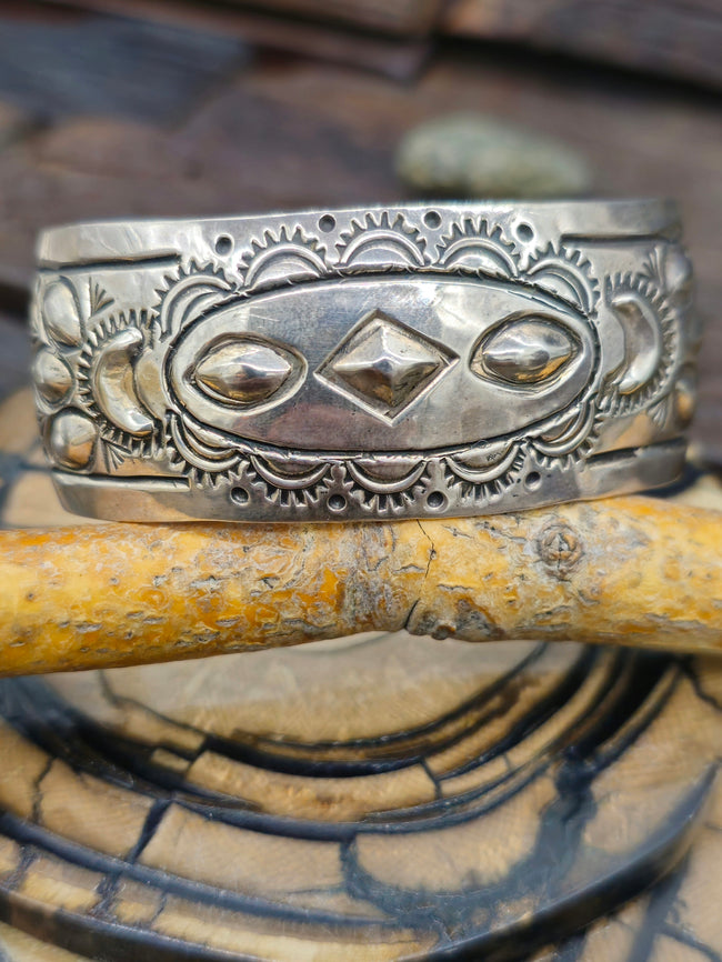 Stamped Sterling Silver Cuff by Randy Begay - 7 in.