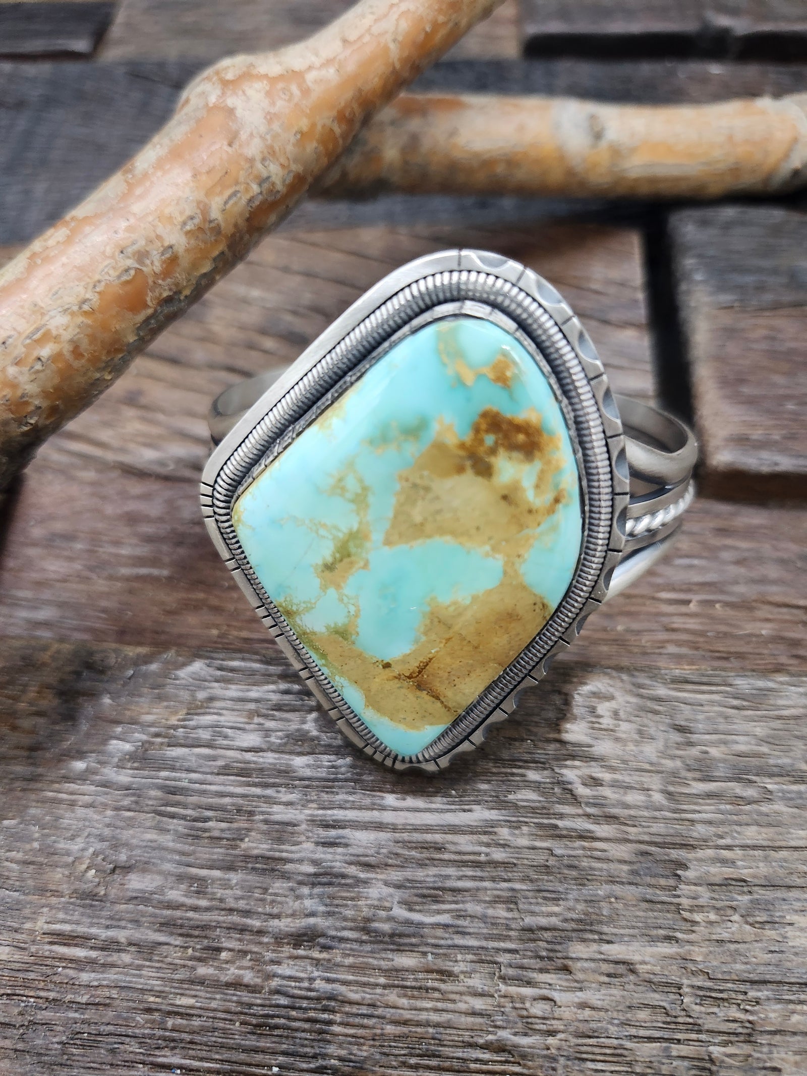 Blue Gem Turquoise and Sterling Sliver Bracelet 6 1/2" w/1" opening Navajo Made