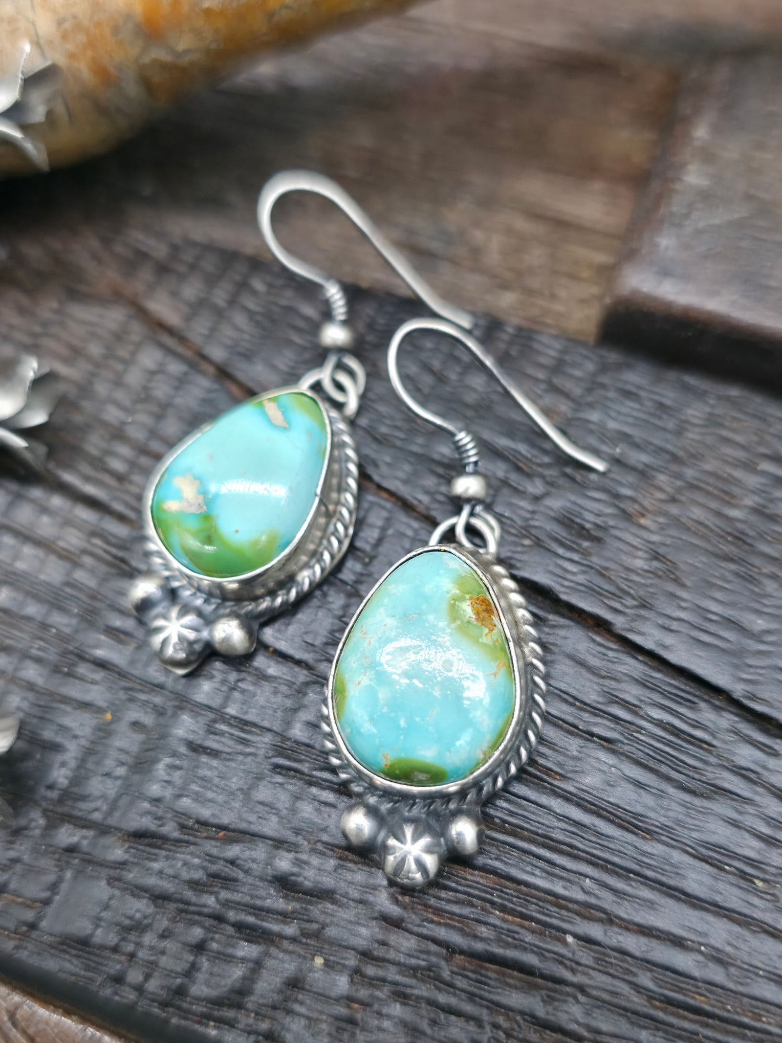 Sterling Silver Sonoran Turquoise Squash Blossom Necklace and Earring Set by Theresa Smith - 22 in.