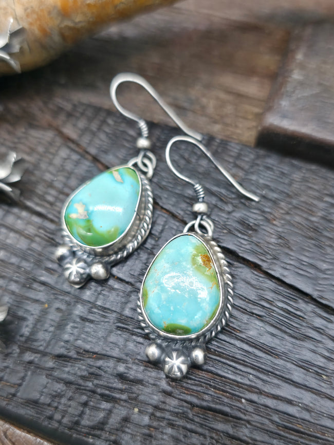 Sterling Silver Sonoran Turquoise Squash Blossom Necklace and Earring Set by Theresa Smith - 22 in.