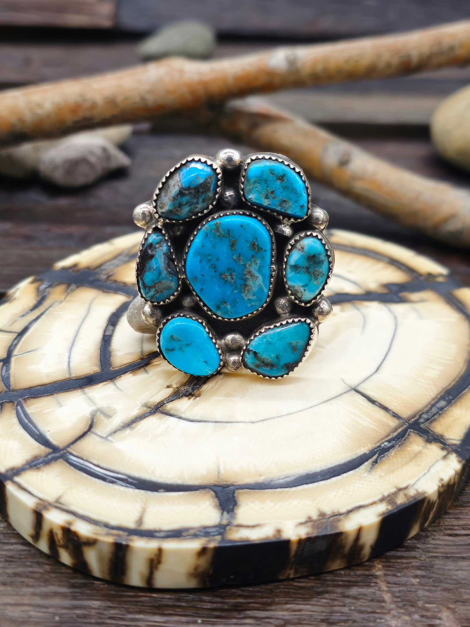 Large Turquoise Cluster Ring by Jeff Largo - Size 6 1/2