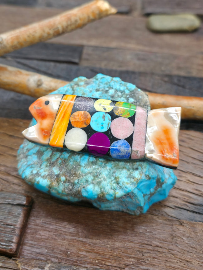 Mosaic Inlay Fish Pin by Mary Tafoya