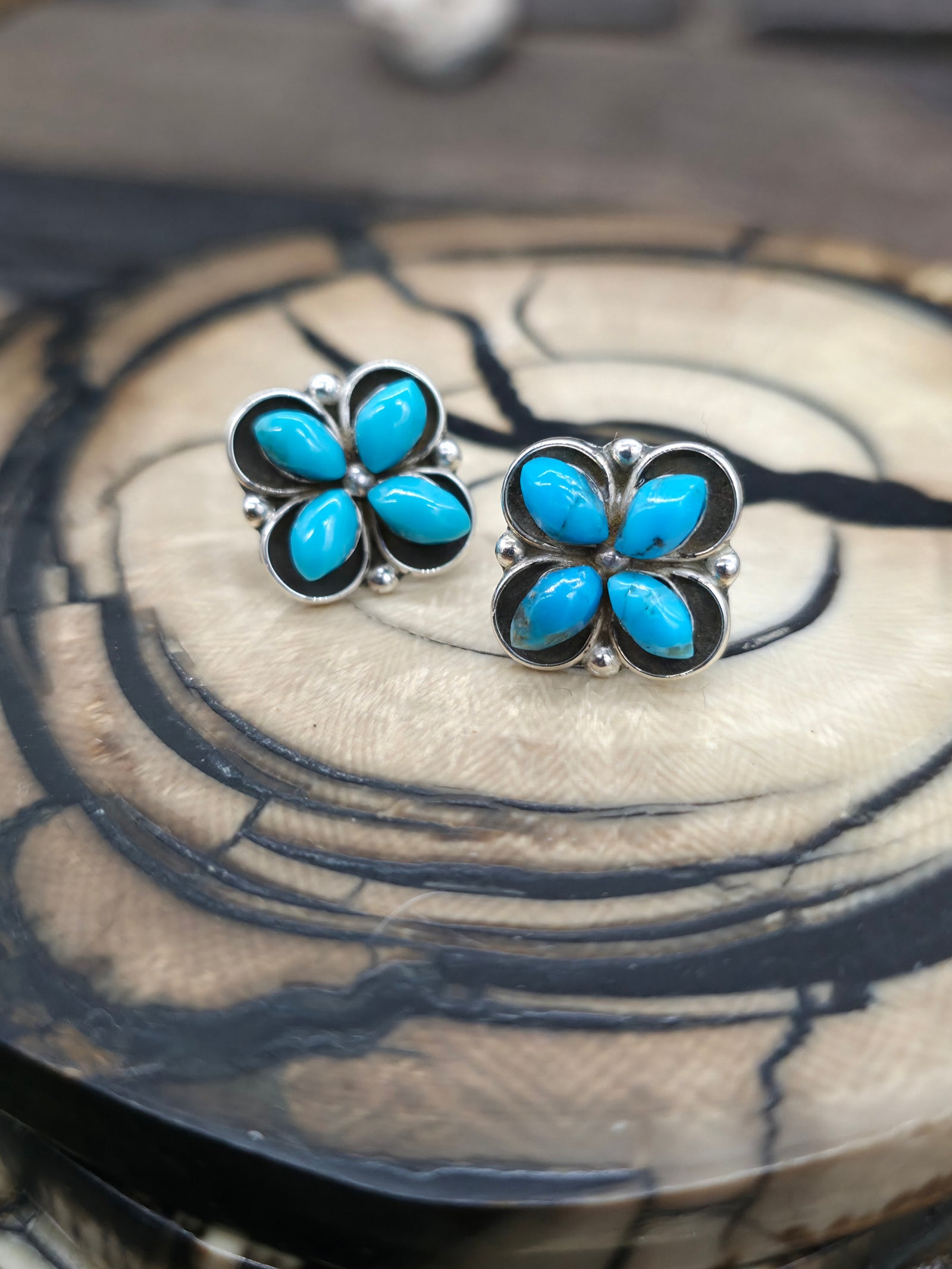 Sterling Silver Turquoise Earrings by Kenneth Natewa and Velda Cachini - 5/8 in. by 5/8 in.