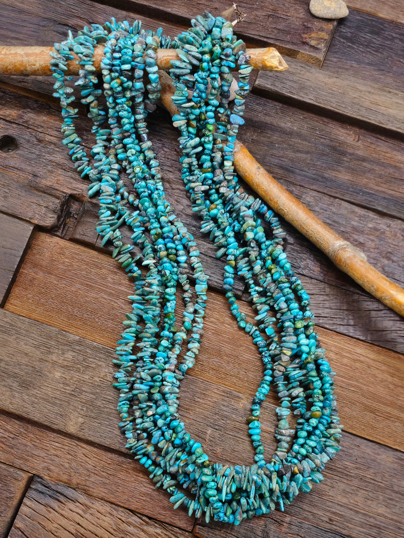 Seven Strand Turquoise Stone Bead Necklace - 32 in.