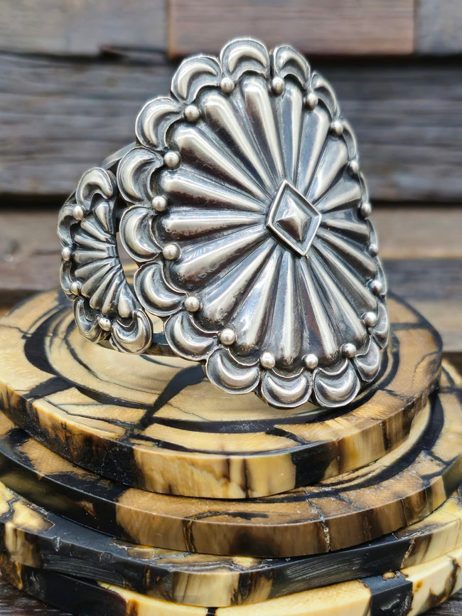 Repousse Stamped Sterling Silver Cuff by Tillie Jon - 6 1/2 in