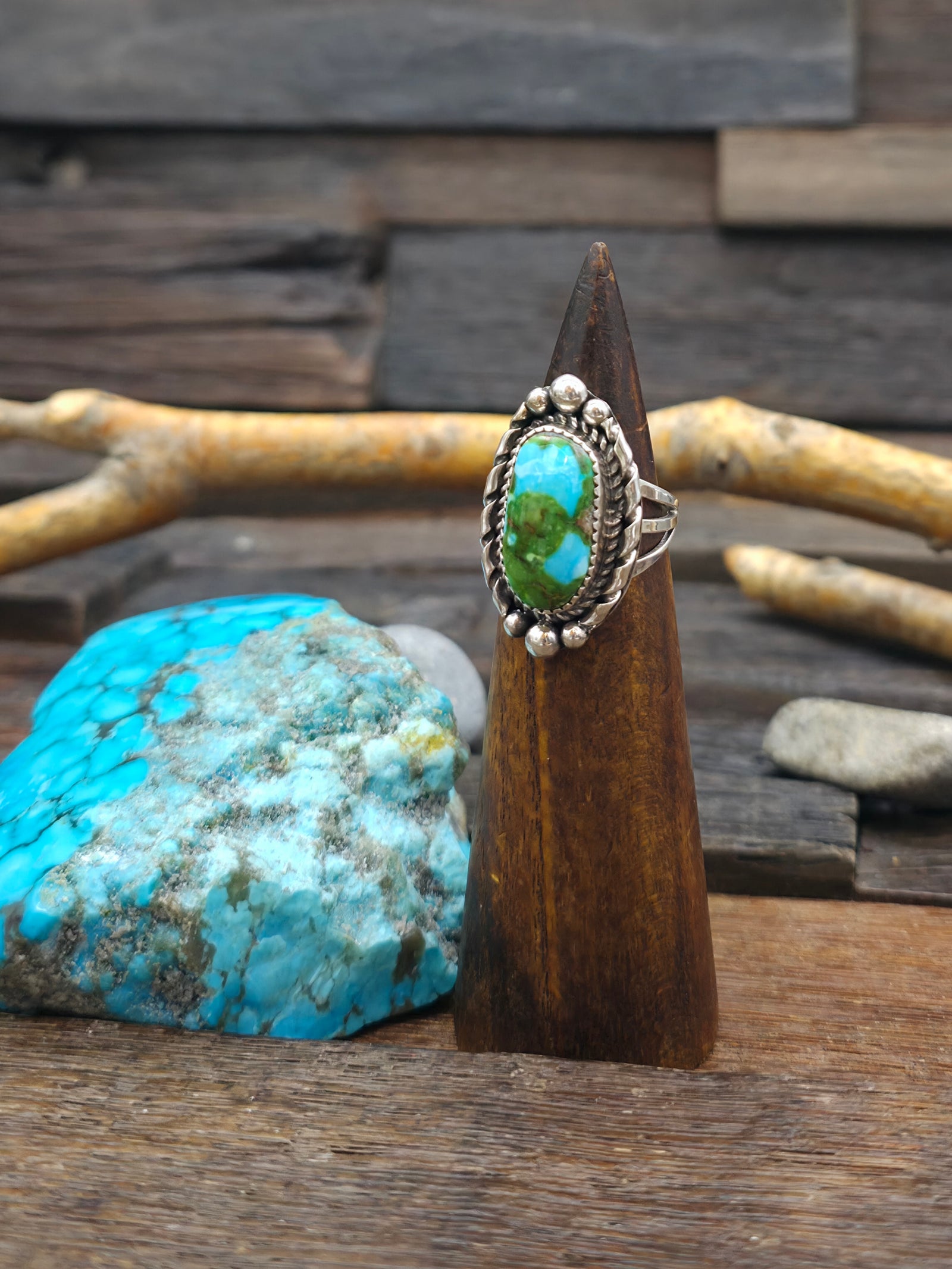 Sterling Silver Sonoran Gold Turquoise Ring by Rosella Paxton - Size 8