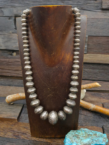 Vintage/Estate Graduated Stamped Sterling Silver Bead Necklace - 23 in.
