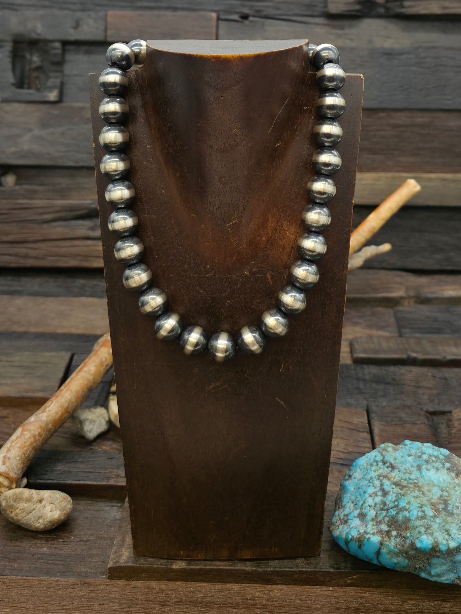 Oxidized Sterling Silver Bead Necklace - 18 in.  14 mm Bead
