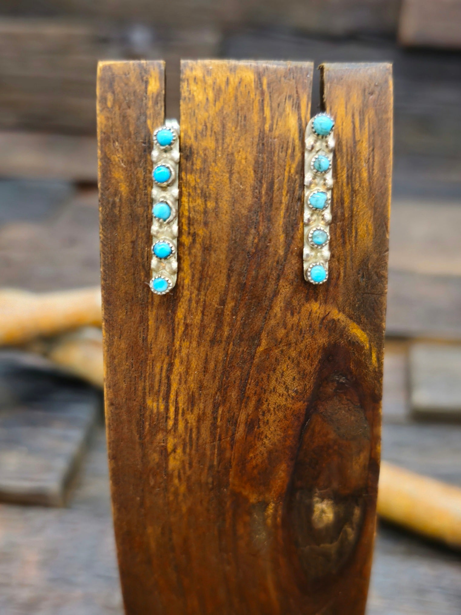 Blue Turquoise Zuni Petit Point Post Earrings by Ken Hughte