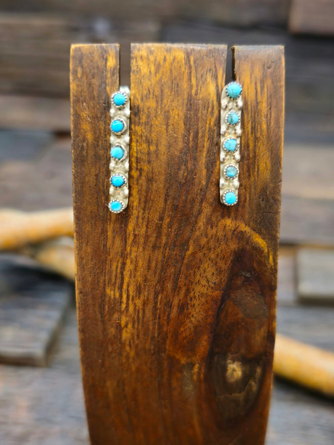 Blue Turquoise Zuni Petit Point Post Earrings by Ken Hughte