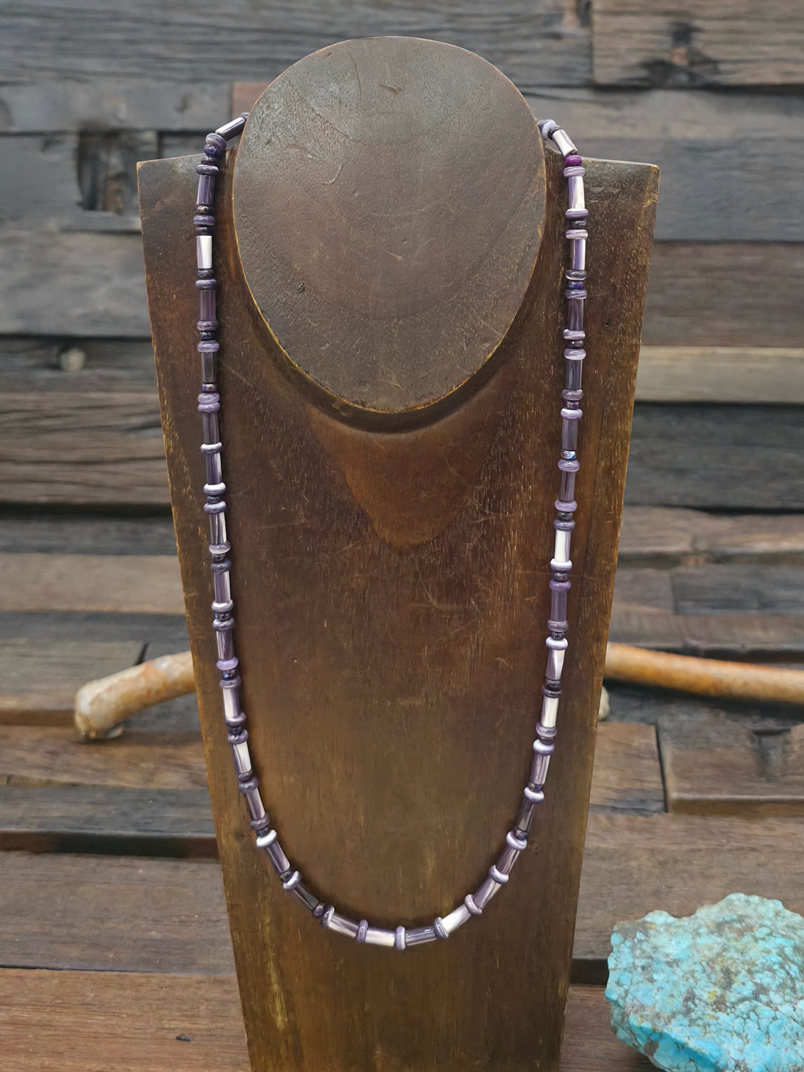 Wampum and Composite Mojave Bead Necklace by Fred Archuleta - 22 in.