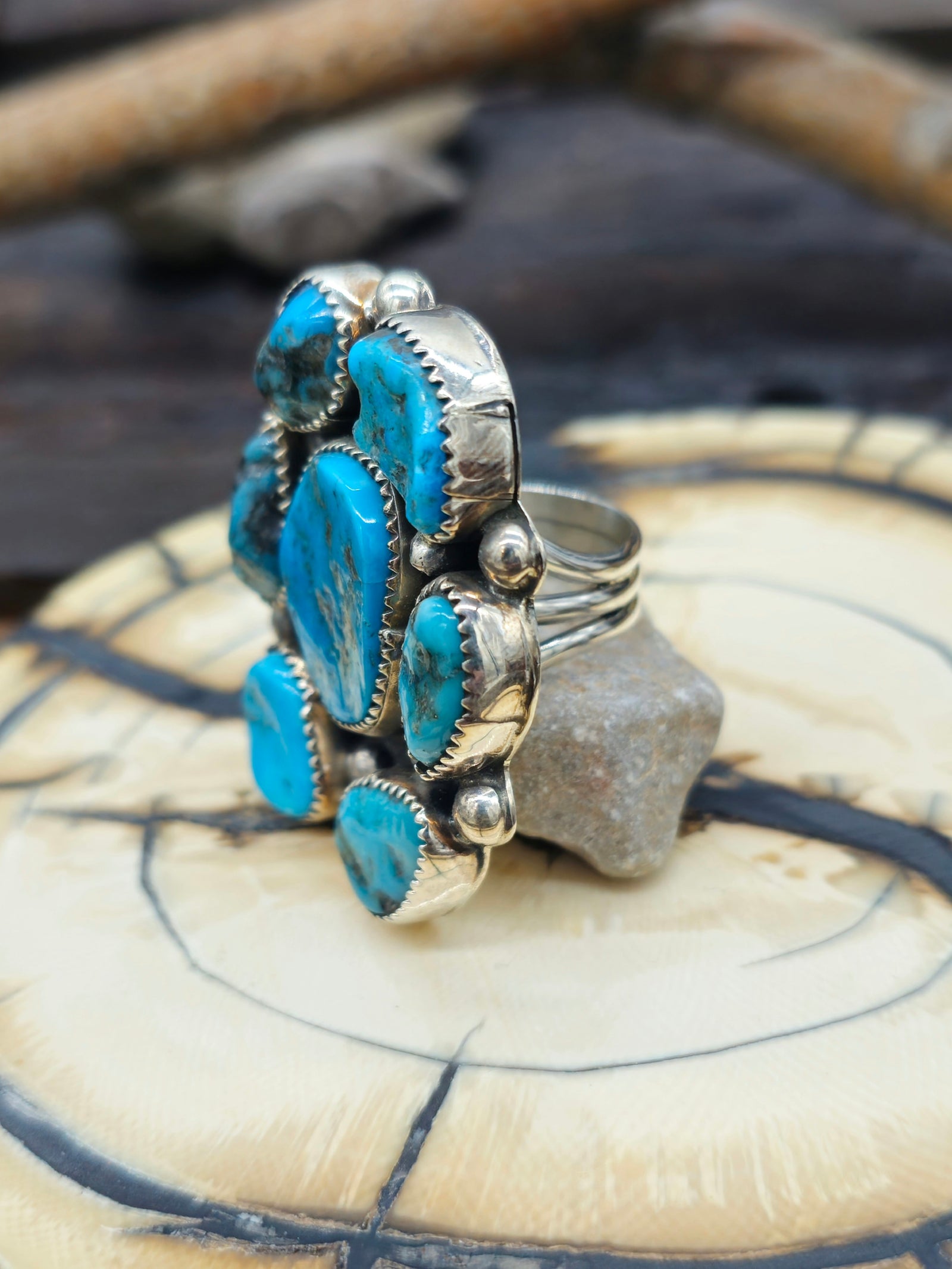 Large Turquoise Cluster Ring by Jeff Largo - Size 6 1/2