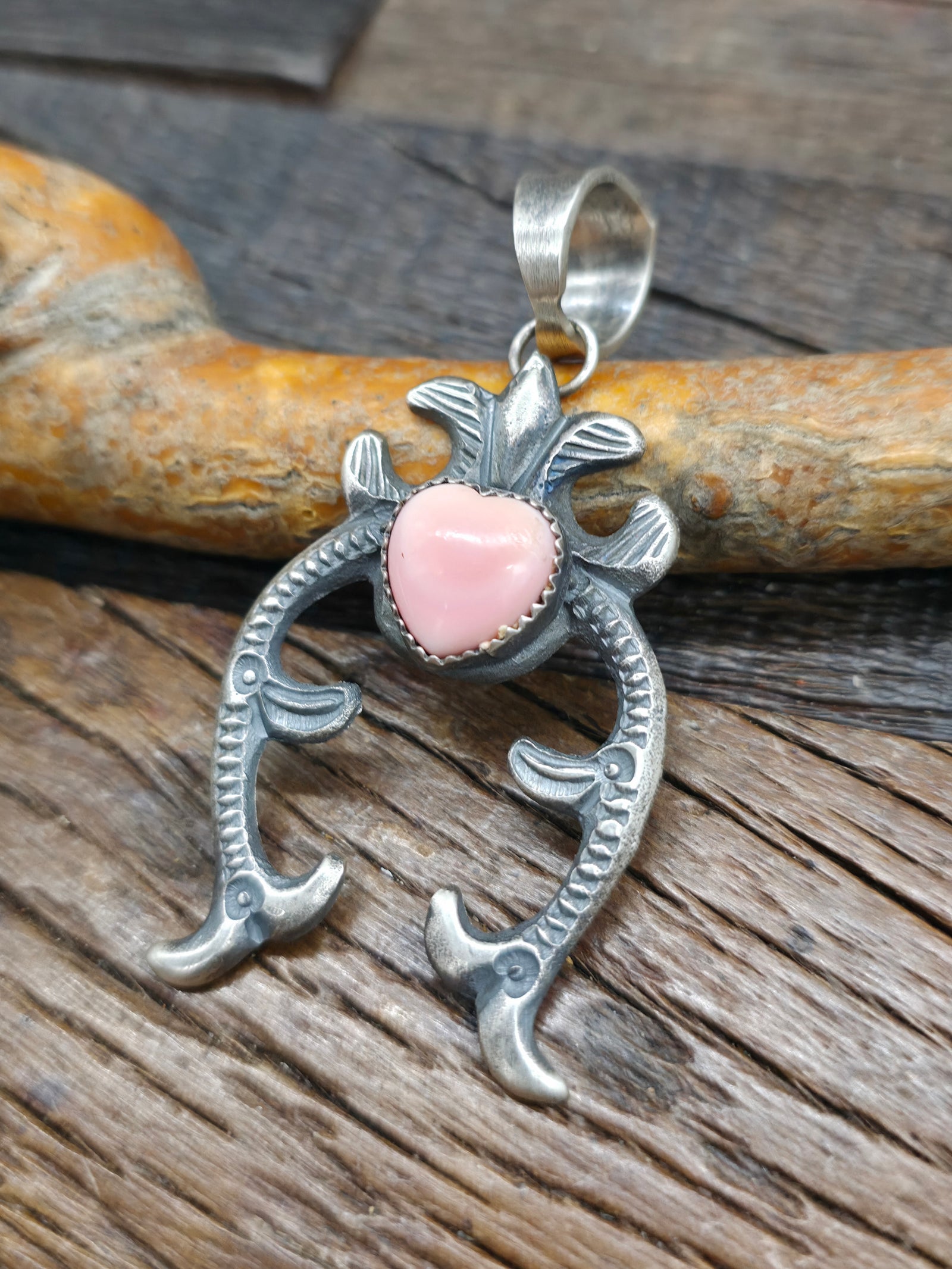 Sterling Silver Pink Conch Heart Naja Pendant by Eva and Lindberg Billah - 2 3/4 in. by 1 1/4 in.