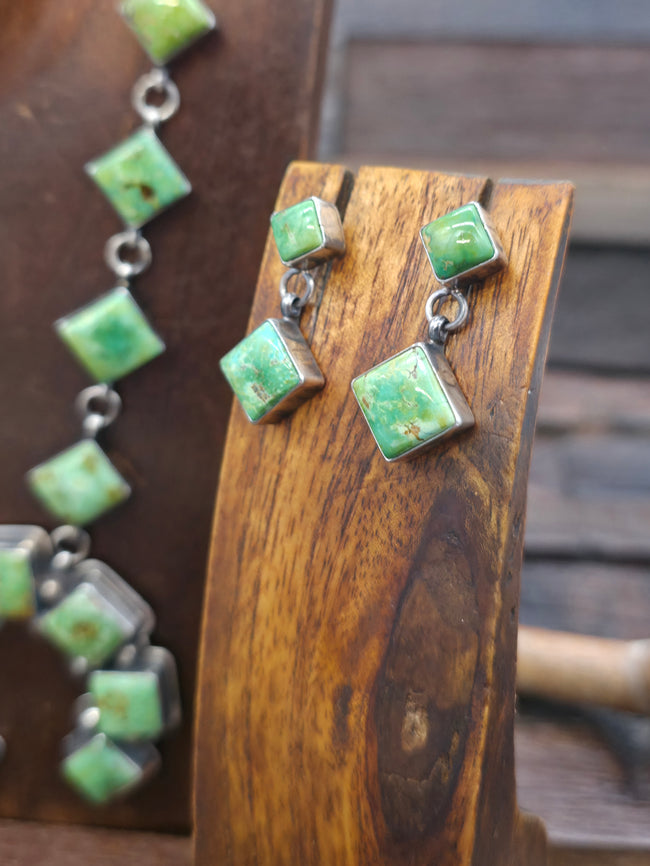 Sterling Silver Sonoran Turquoise Squash Blossom Necklace and Earring Set by Nila Johnson - 27 in.